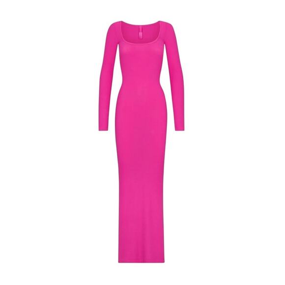 NWT Skims Hot Pink Soft Lounge Long Sleeve Square Neck Mermaid Maxi Dress XL - Picture 4 of 11
